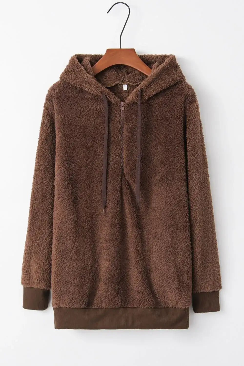 Full Size Quarter - Zip Drawstring Teddy Hoodie - Bela Fils BoutiqueBela Fils Boutique